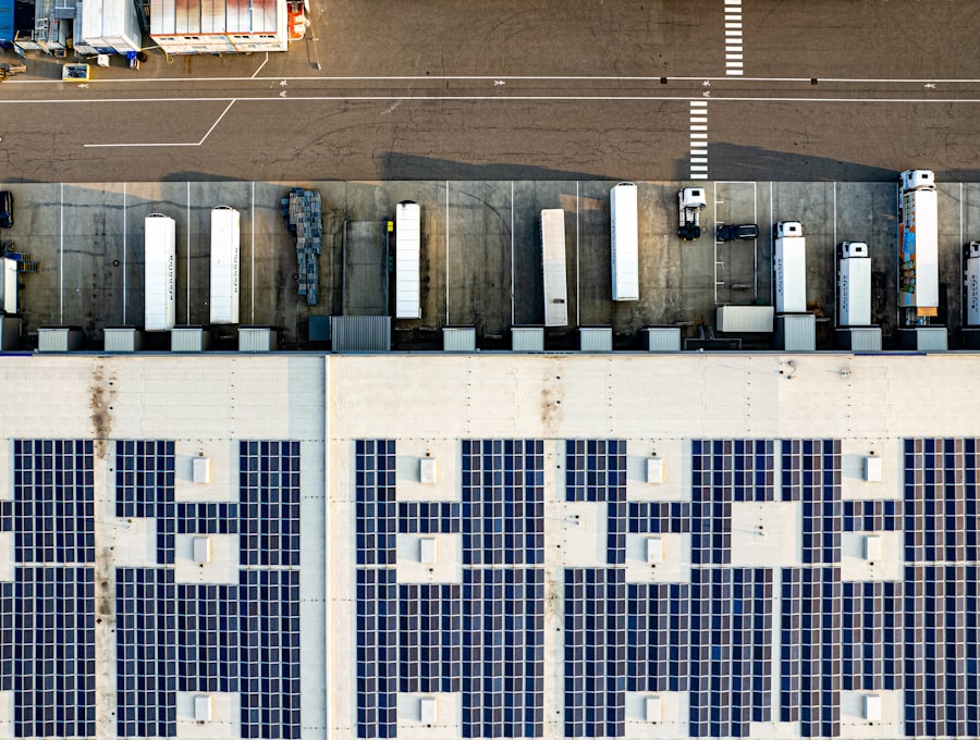 Warehouse with rooftop solar and loading docks